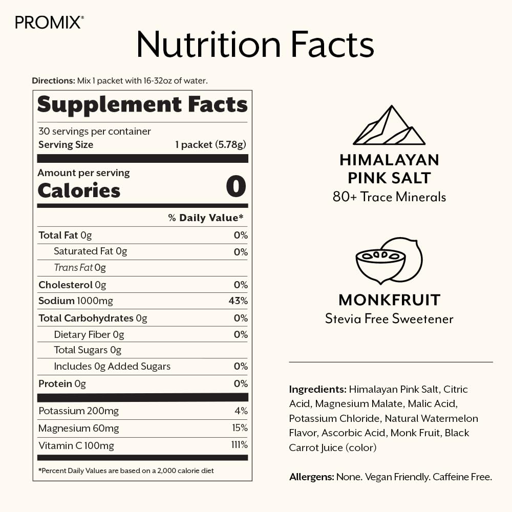 ProMix Nutrition Electrolytes Powder Hydration Packets - Himalayan Pink Salt, Magnesium, Potassium, Vitamin C - Salted Watermelon, - Maple Wellness Supplements
