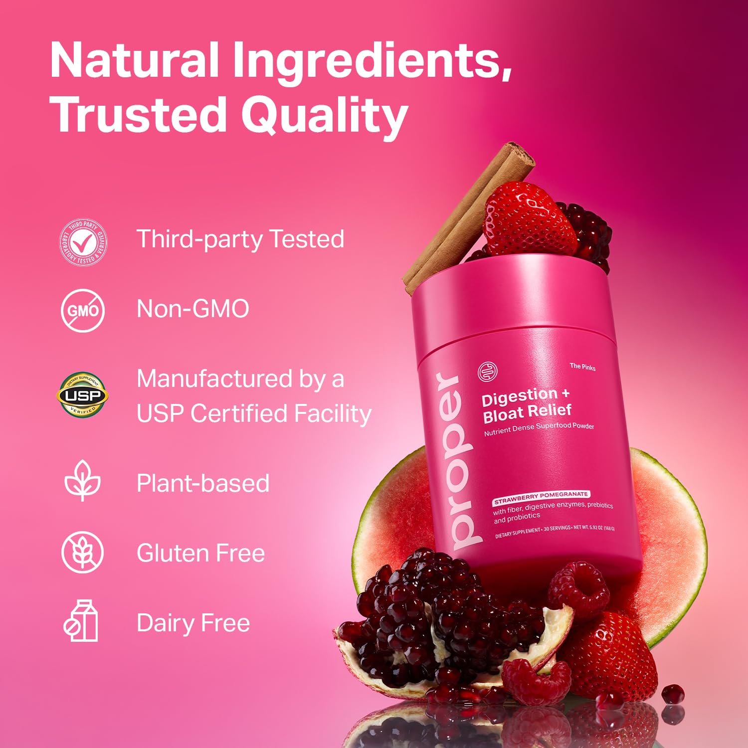 Proper, The Pinks Digestion and Bloat Relief. Drink Mix with Gut Health Probiotics, Prebiotics, Beet Root & Enzymes for Digestive Support. Bloating and Microbiome - Maple Wellness Supplements