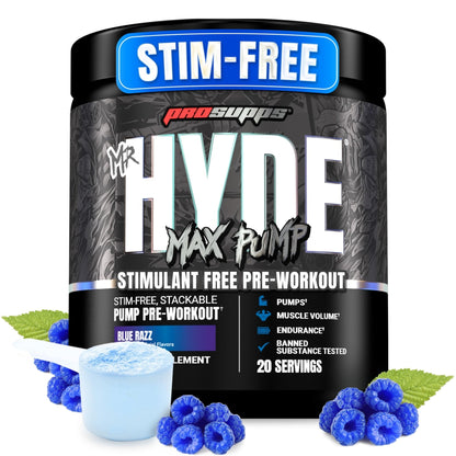 ProSupps Mr. Hyde Max Pump Pre Workout Powder - Stim-Free Preworkout Supports Blood Flow, Muscle Volume & Endurance - Caffeine-Free Nitric Oxide Gym & Fitness Supplements - Maple Wellness Supplements