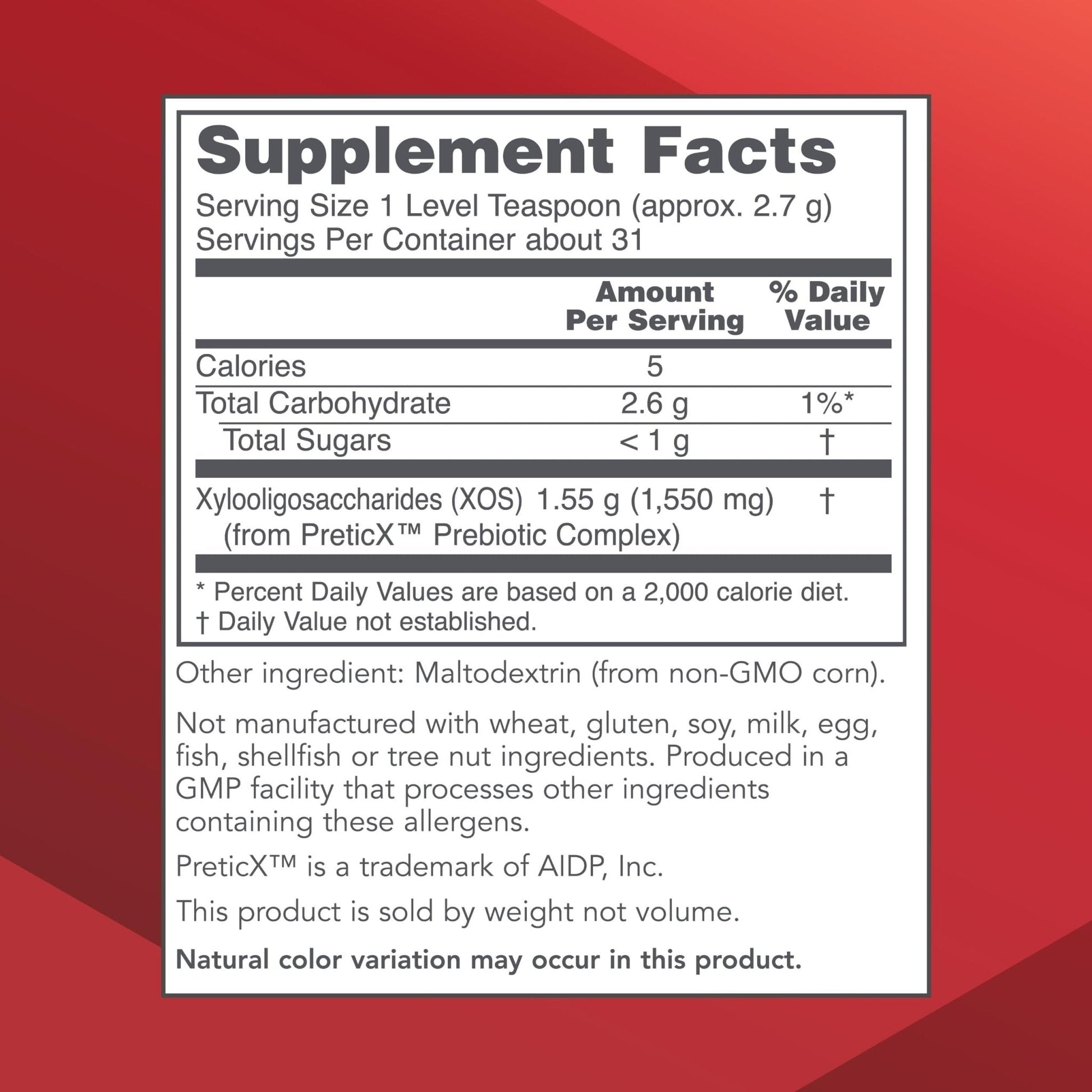 PROTOCOL FOR LIFE BALANCE Prebiotic Powder XOS - 1.55g per Serving - Intestinal Flora - Support GI Tract & Gut Health - Kosher & Non-GMO - 3 oz - Maple Wellness Supplements
