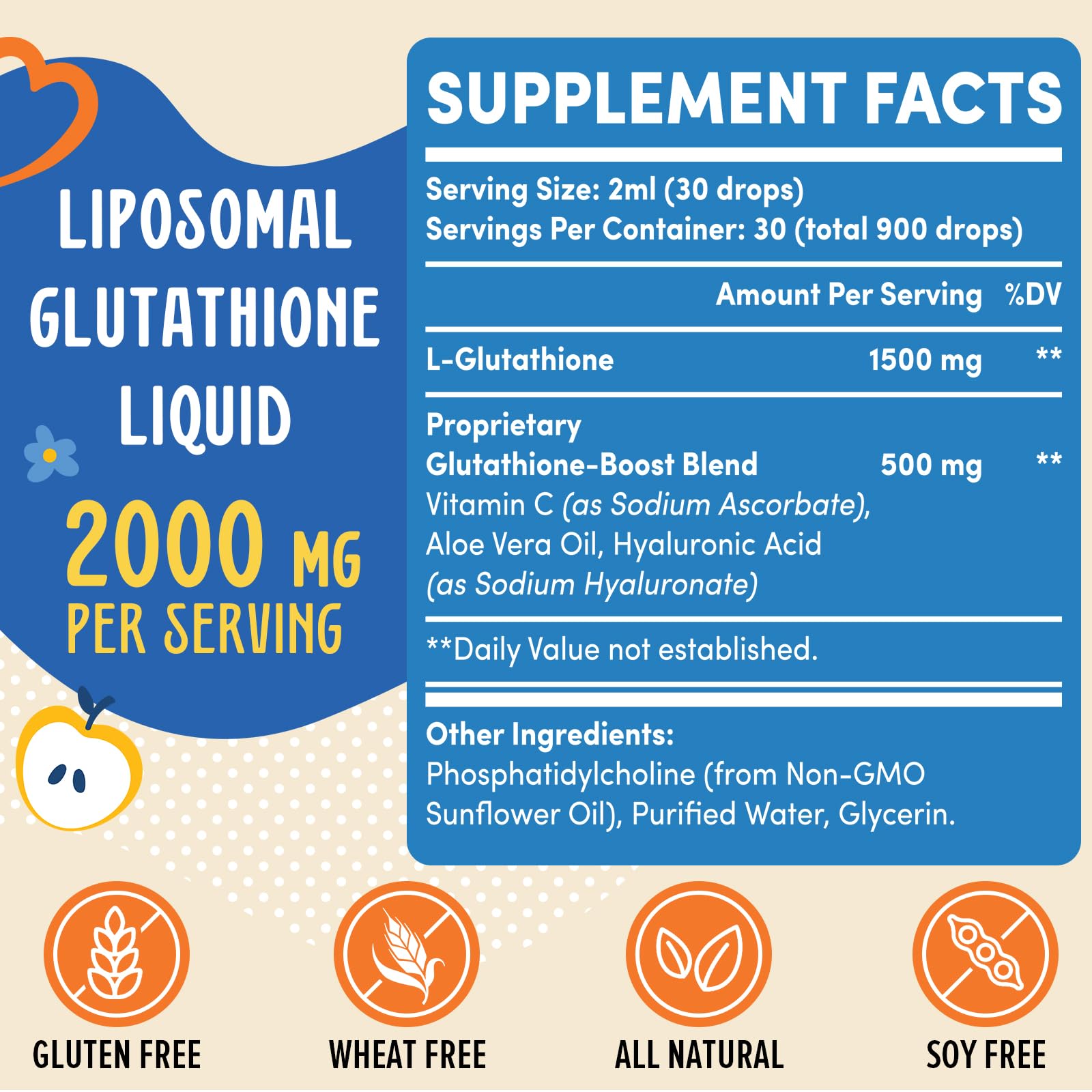 Prunucis 2000MG Liposomal Glutathione Liquid, 98% Absorption, Active Form L-Glutathione Supplement, - Maple Wellness Supplements