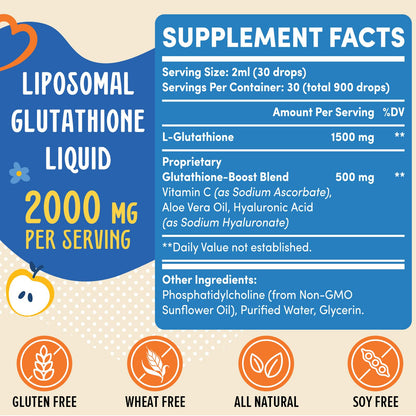 Prunucis 2000MG Liposomal Glutathione Liquid, 98% Absorption, Active Form L-Glutathione Supplement, - Maple Wellness Supplements