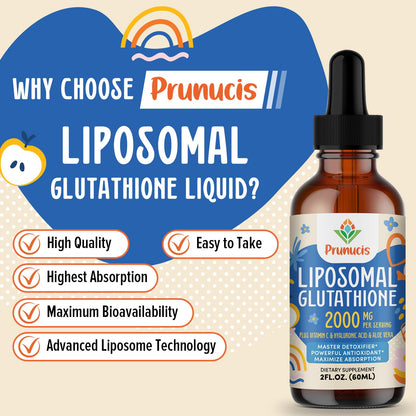 Prunucis 2000MG Liposomal Glutathione Liquid, 98% Absorption, Active Form L-Glutathione Supplement, - Maple Wellness Supplements