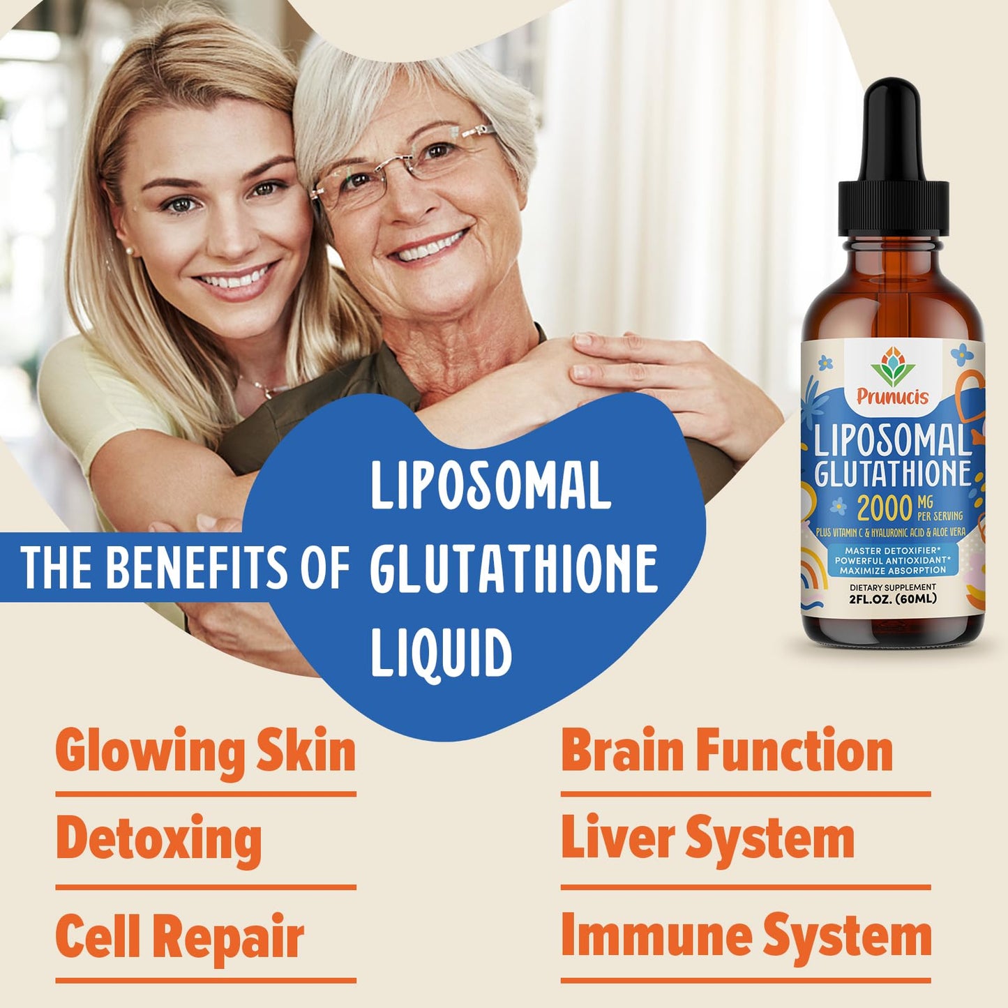 Prunucis 2000MG Liposomal Glutathione Liquid, 98% Absorption, Active Form L-Glutathione Supplement, - Maple Wellness Supplements
