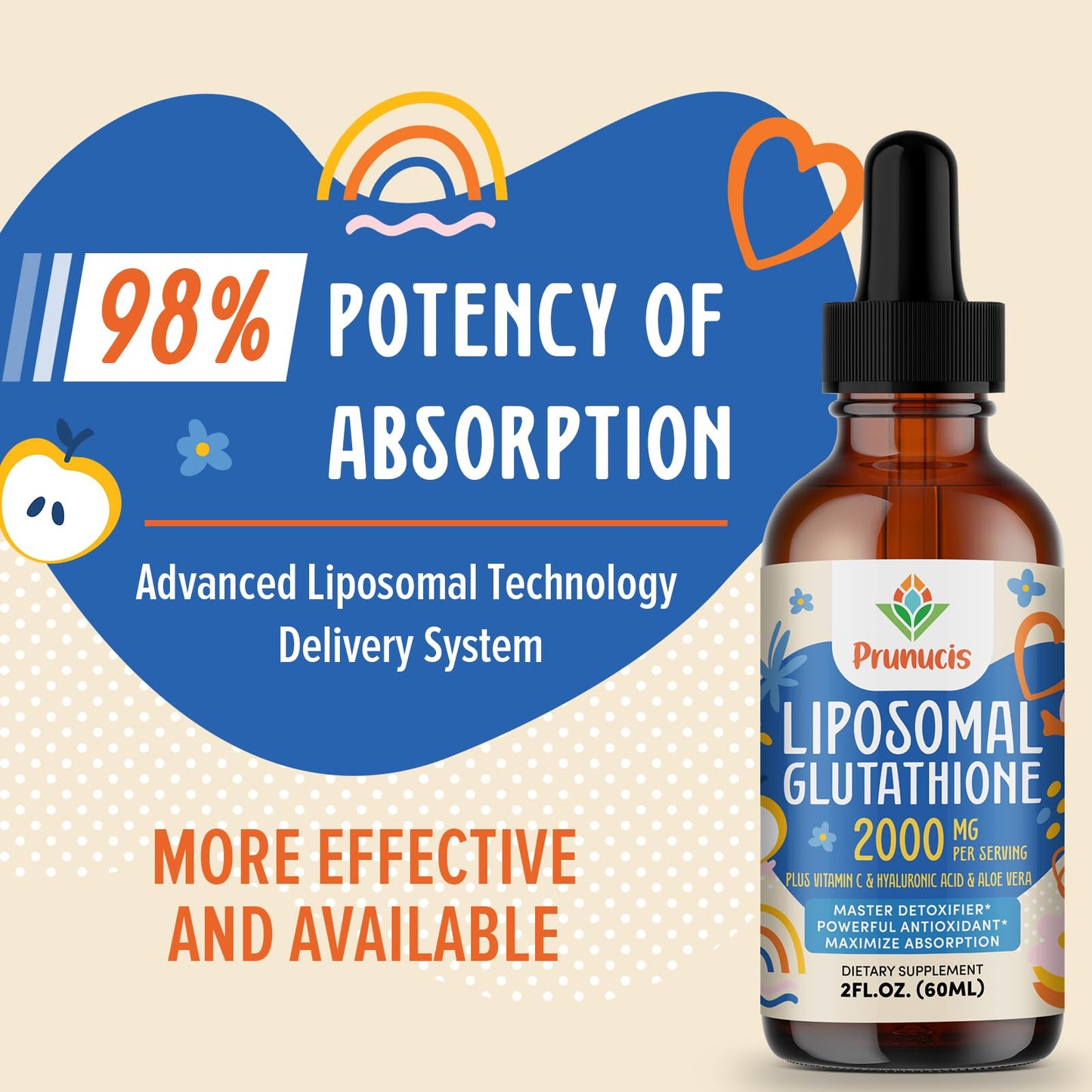 Prunucis 2000MG Liposomal Glutathione Liquid, 98% Absorption, Active Form L-Glutathione Supplement, - Maple Wellness Supplements