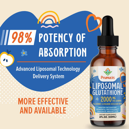 Prunucis 2000MG Liposomal Glutathione Liquid, 98% Absorption, Active Form L-Glutathione Supplement, - Maple Wellness Supplements