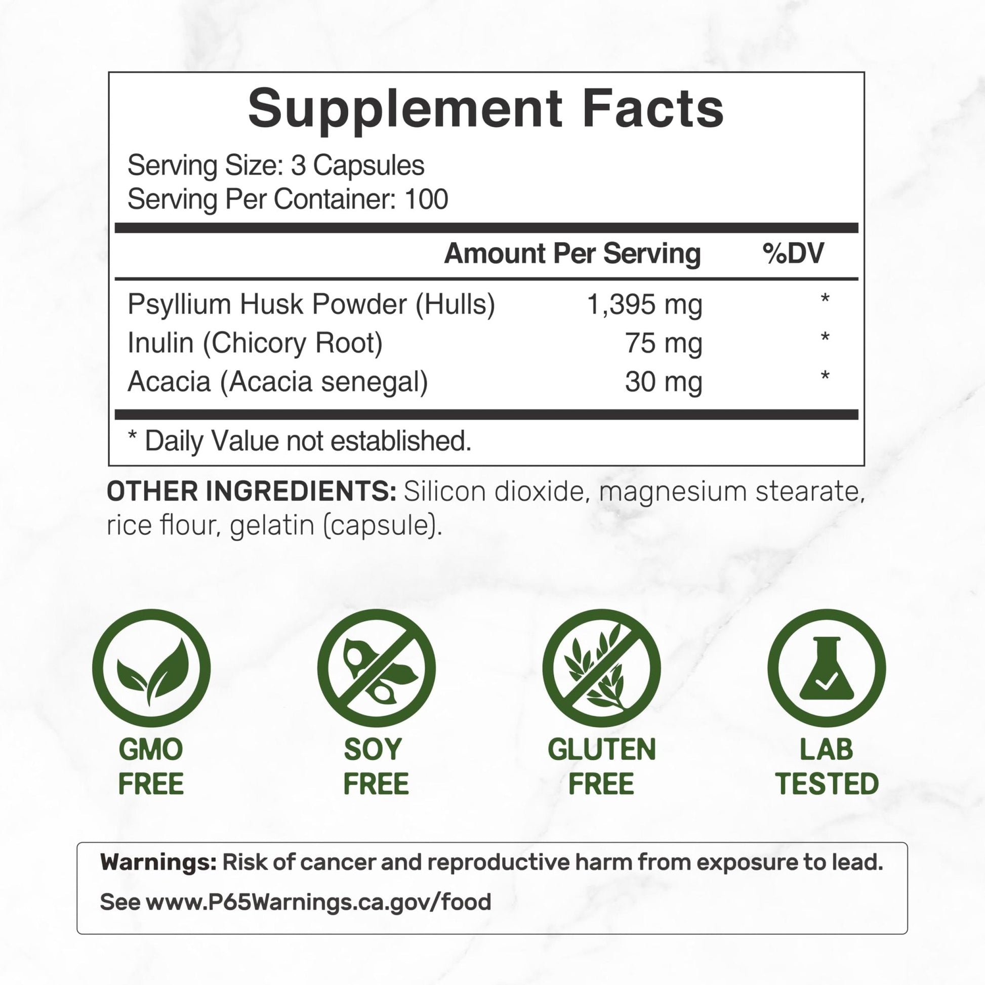 Psyllium Husk 1500mg Per Serving, 300 Capsules – 3 in 1 Fiber Supplement with Inulin & Acacia Complex – Natural Soluble Fiber - Maple Wellness Supplements