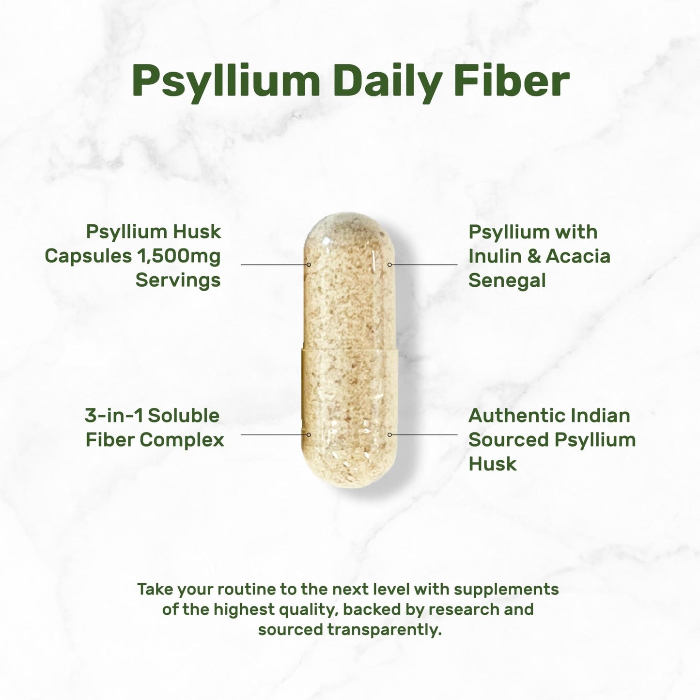 Psyllium Husk 1500mg Per Serving, 300 Capsules – 3 in 1 Fiber Supplement with Inulin & Acacia Complex – Natural Soluble Fiber - Maple Wellness Supplements
