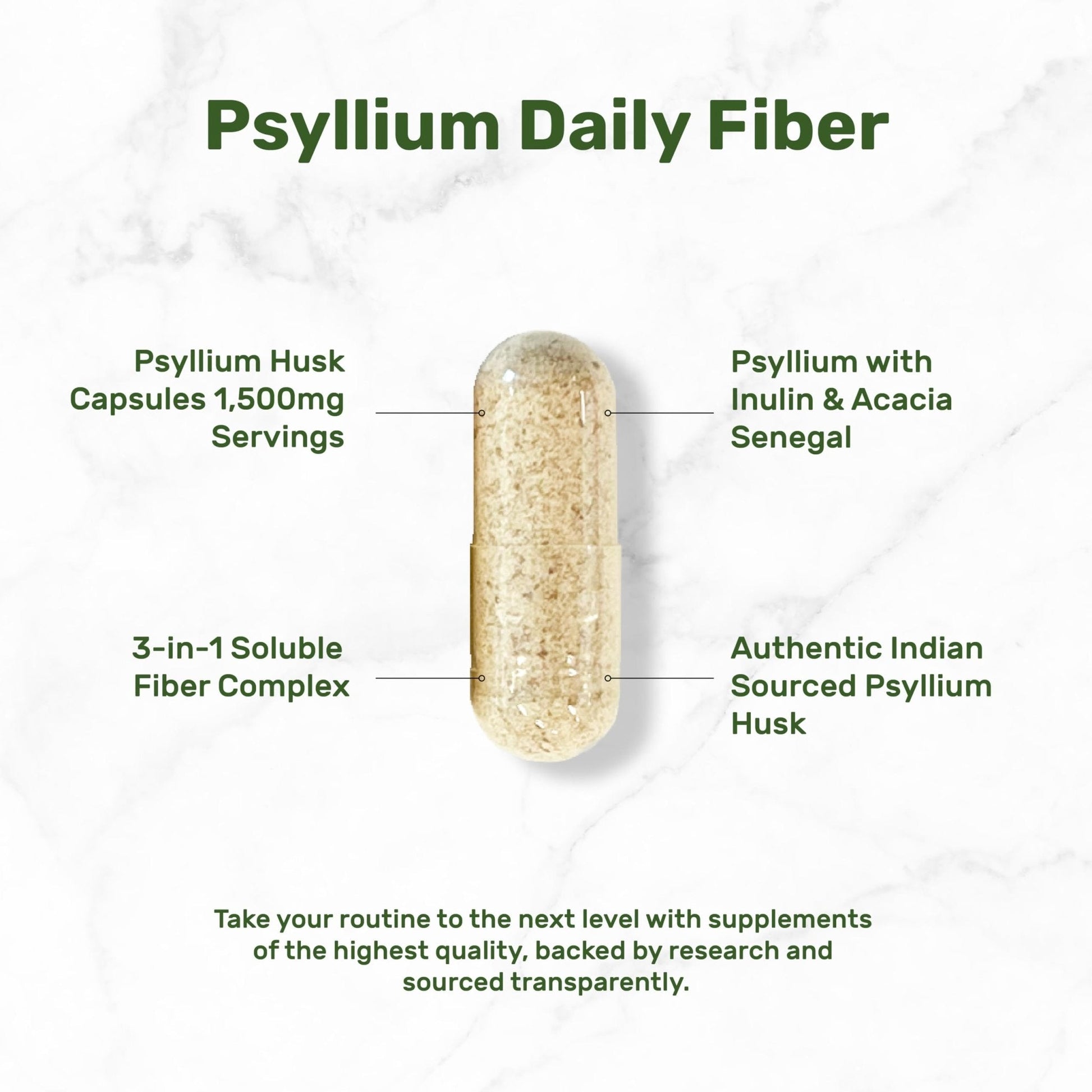 Psyllium Husk 1500mg Per Serving, 300 Capsules – 3 in 1 Fiber Supplement with Inulin & Acacia Complex – Natural Soluble Fiber - Maple Wellness Supplements