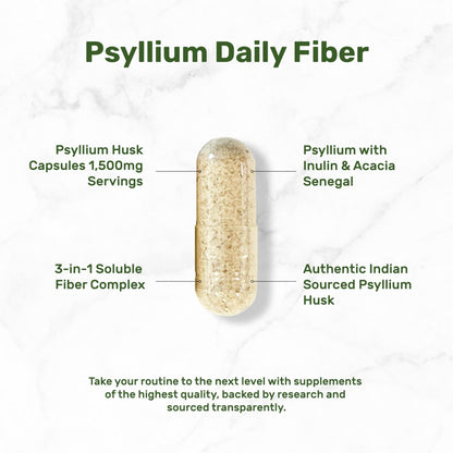 Psyllium Husk 1500mg Per Serving, 300 Capsules – 3 in 1 Fiber Supplement with Inulin & Acacia Complex – Natural Soluble Fiber - Maple Wellness Supplements