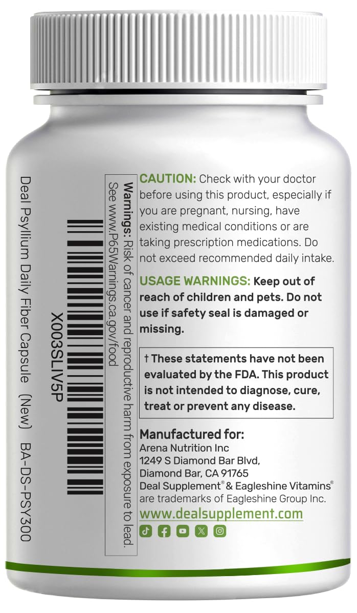 Psyllium Husk 1500mg Per Serving, 300 Capsules – 3 in 1 Fiber Supplement with Inulin & Acacia Complex – Natural Soluble Fiber - Maple Wellness Supplements