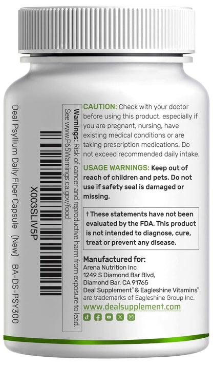Psyllium Husk 1500mg Per Serving, 300 Capsules – 3 in 1 Fiber Supplement with Inulin & Acacia Complex – Natural Soluble Fiber - Maple Wellness Supplements
