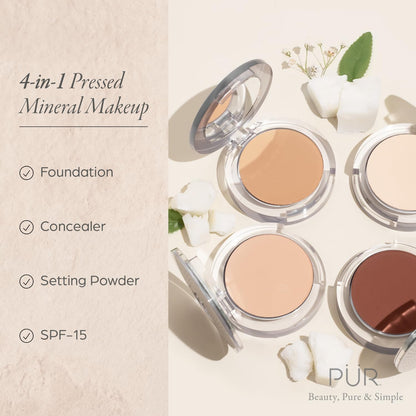 PÜR MINERALS 4-in-1 Pressed Mineral Makeup Powder Foundation with SPF 15 - Concealer & Finishing Compact Pressed Powder for Face - Buildable Medium to Full Coverage Foundation Powder (Vanilla) - Maple Wellness Supplements