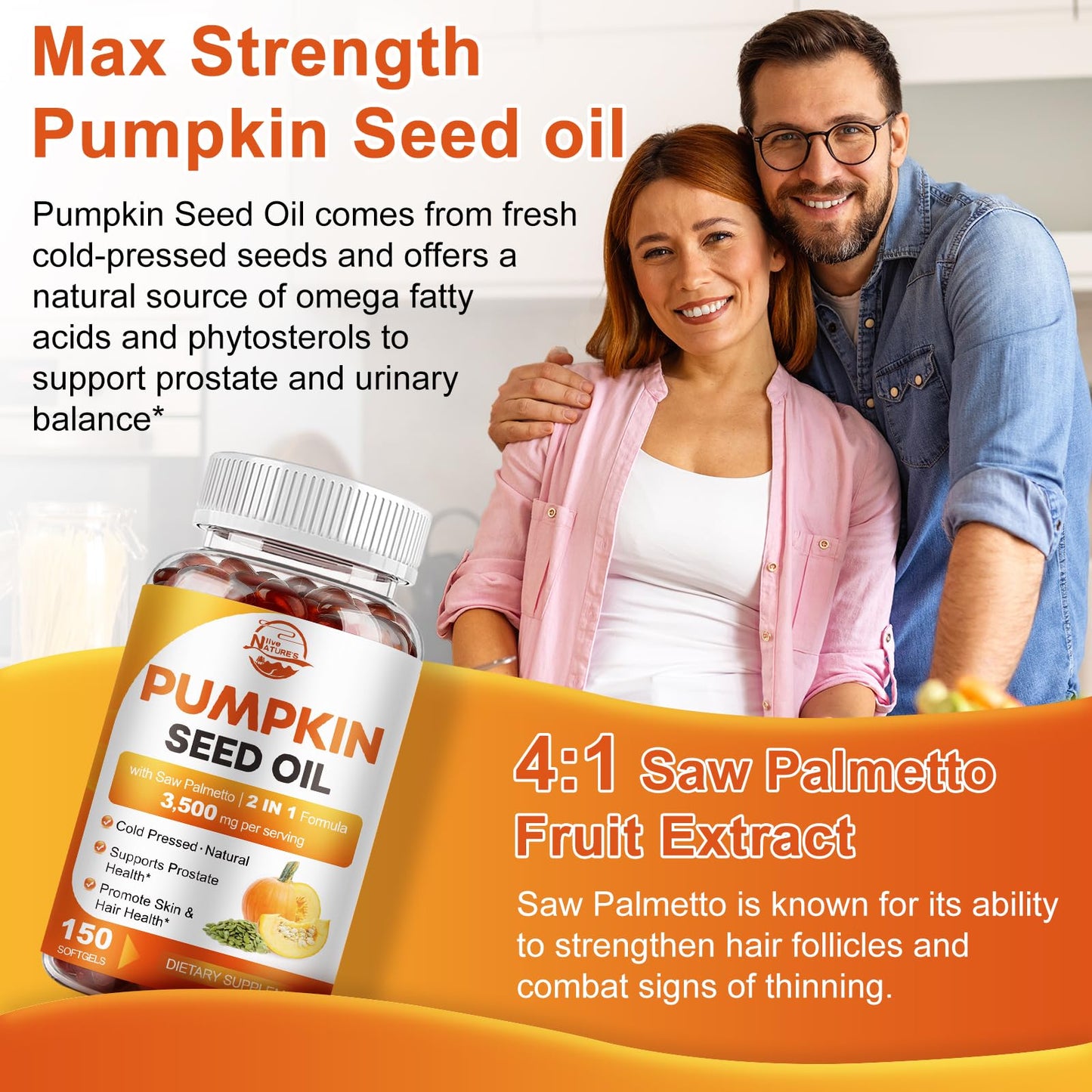 Pumpkin Seed Oil with Saw Palmetto, 3500mg Max Strength per Serving, 150 Softgels, Cold-Pressed with Essential Fatty Acids & Phytosterols, Supports Immune - Maple Wellness Supplements