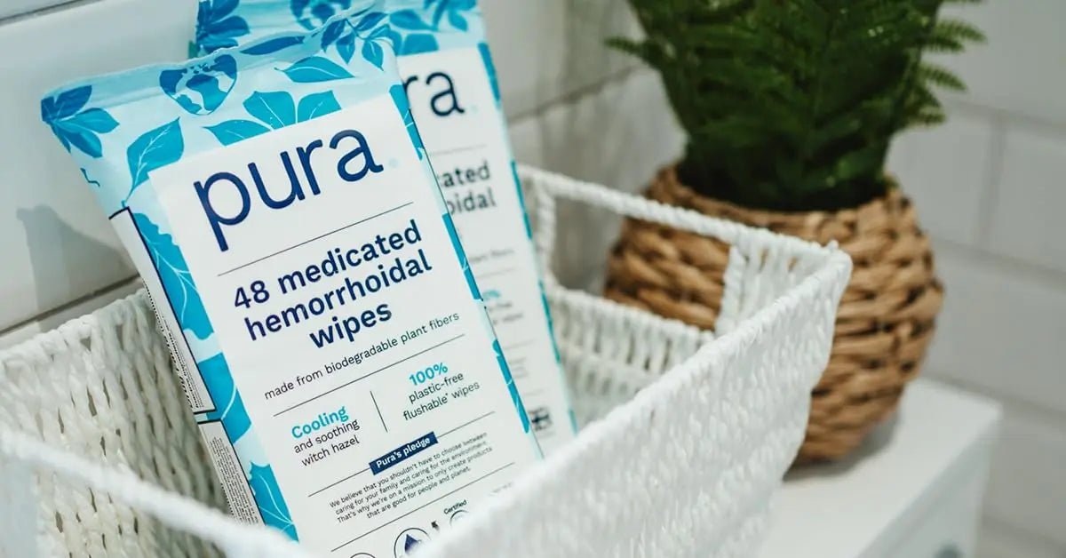Pura Flushable Hemorrhoid Wipes XL, 48 Count, Medicated with Cooling Witch Hazel, Aloe & Coconut Oil, Fast Relief, Fragrance-Free, 100% Plastic-Free - Maple Wellness Supplements