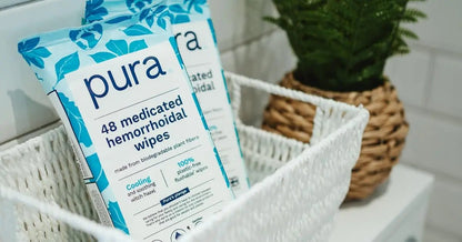 Pura Flushable Hemorrhoid Wipes XL, 48 Count, Medicated with Cooling Witch Hazel, Aloe & Coconut Oil, Fast Relief, Fragrance-Free, 100% Plastic-Free - Maple Wellness Supplements