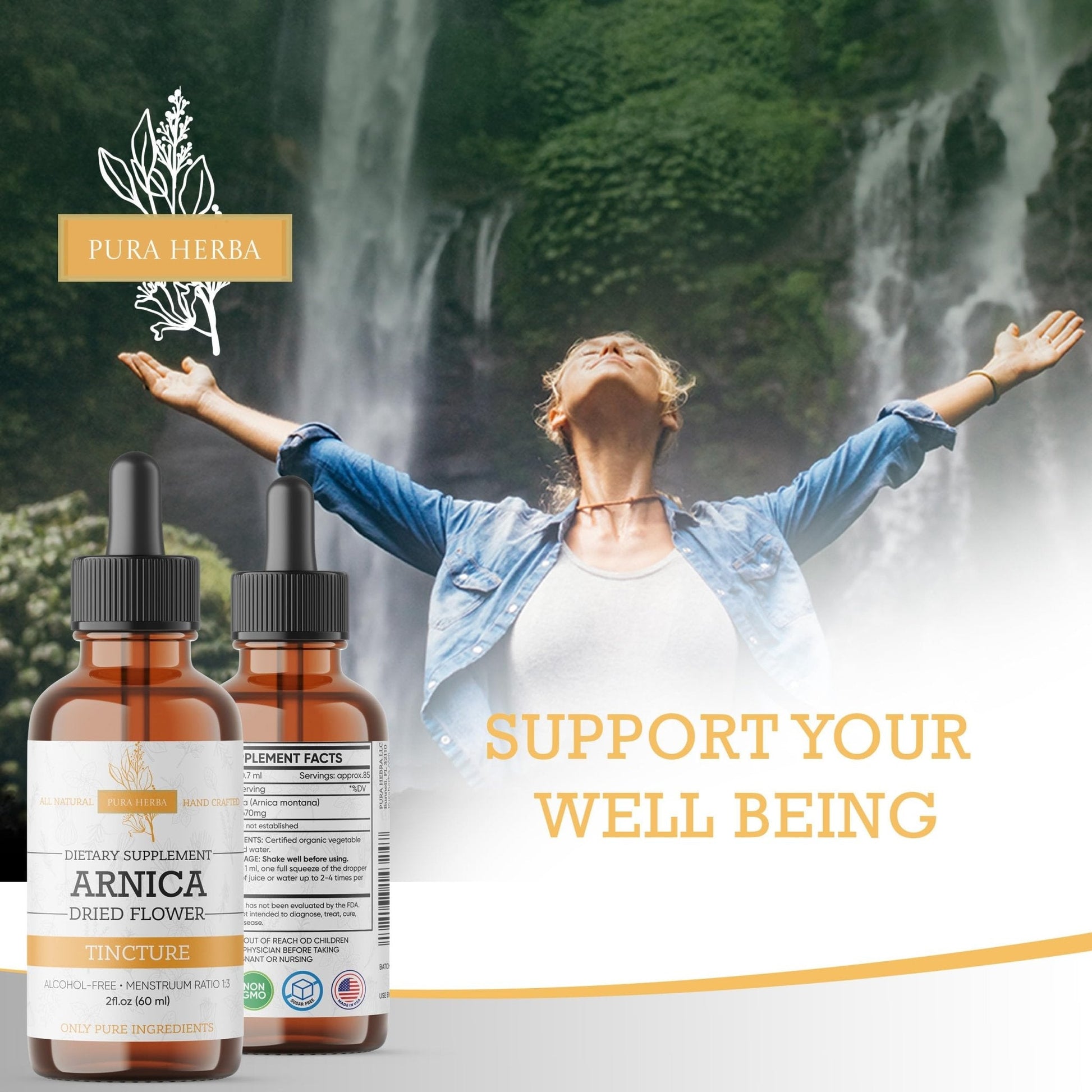 Pura Herba Arnica Liquid Extract – Alcohol-Free, Vegan, Supports Muscle Recovery & Joint Comfort, Fast-Absorbing Tincture, Made in USA – 2 Fl Oz - Maple Wellness Supplements