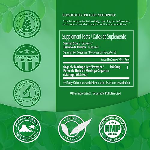 PURA VIDA Moringa Capsules Single Origin Moringa Powder Organic. Moringa Leaf - Maple Wellness Supplements