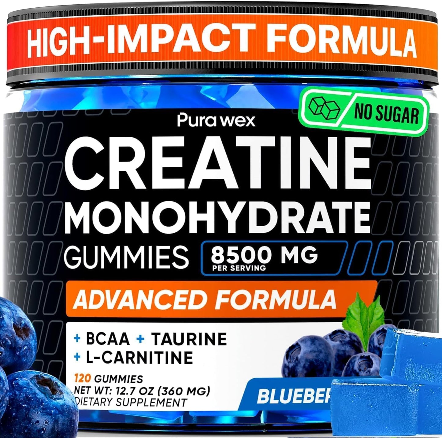 PURA WEX NUTRITION Creatine Monohydrate Gummies 8500mg Complex for Men & Women - Pre Workout Creatine Chews for Muscle Growth, Strength & Energy, - Maple Wellness Supplements