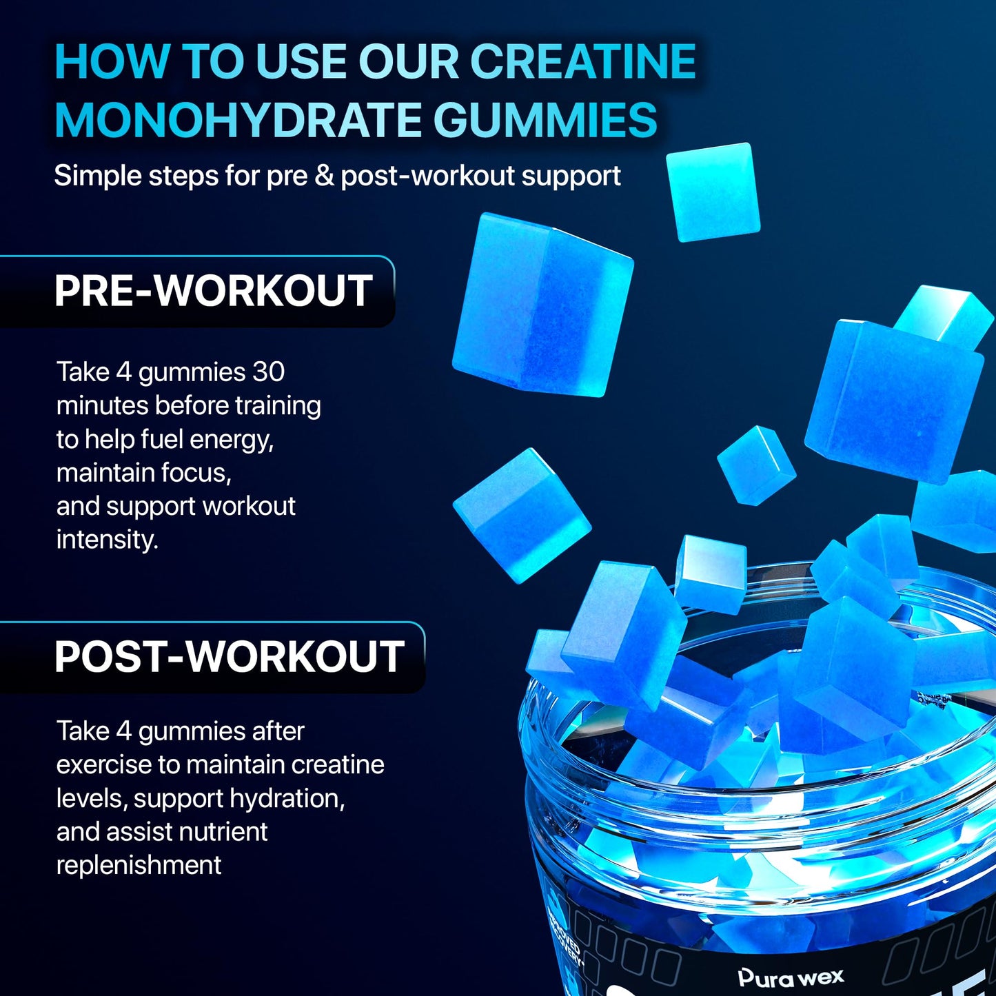 PURA WEX NUTRITION Creatine Monohydrate Gummies 8500mg Complex for Men & Women - Pre Workout Creatine Chews for Muscle Growth, Strength & Energy, - Maple Wellness Supplements