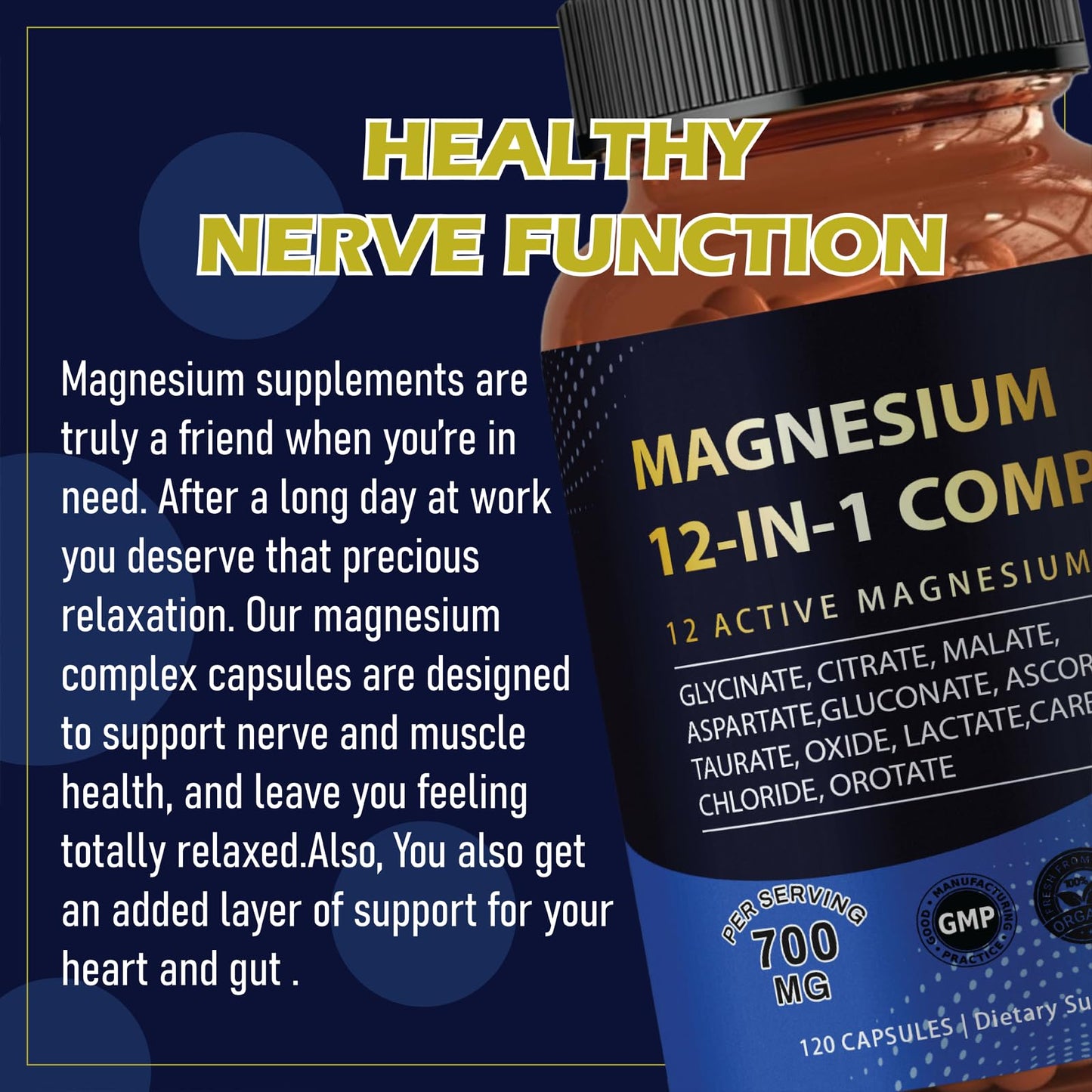 Puravita Magnesium Complex 700mg 12 in 1 Magnesium Supplement with Glycinate, Citrate, Malate & More | Easy Absorption, Energy Support, Vegan & Non-GMO | 120 Capsules (1pc) - Maple Wellness Supplements