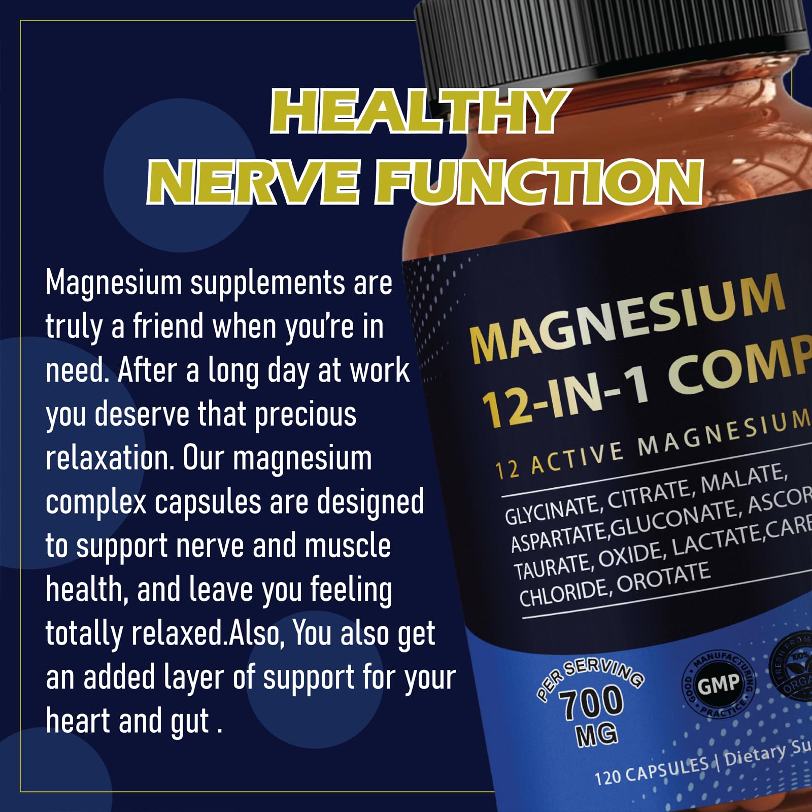 Puravita Magnesium Complex 700mg 12 in 1 Magnesium Supplement with Glycinate, Citrate, Malate & More | Easy Absorption, Energy Support, Vegan & Non-GMO | 120 Capsules (1pc) - Maple Wellness Supplements