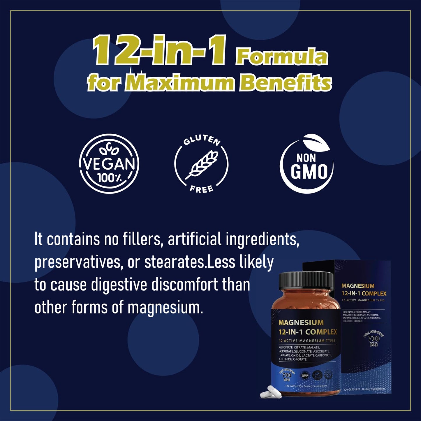 Puravita Magnesium Complex 700mg 12 in 1 Magnesium Supplement with Glycinate, Citrate, Malate & More | Easy Absorption, Energy Support, Vegan & Non-GMO | 120 Capsules (1pc) - Maple Wellness Supplements
