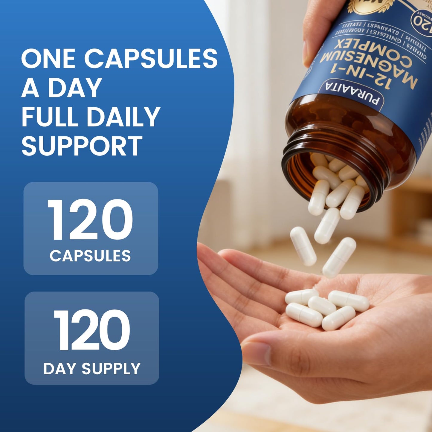 Puravita Magnesium Complex - Puravita 12 in 1 Magnesium Supplement with Glycinate, Citrate, Malate, Oxide, Taurat & More for Muscle, Nerve & Sleep Support, 120 Count - Maple Wellness Supplements