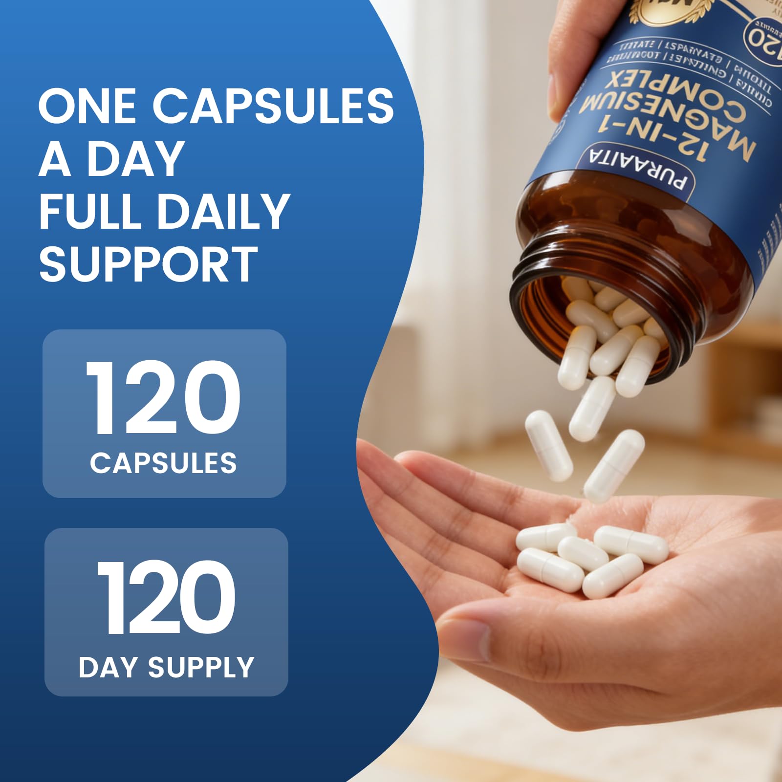 Puravita Magnesium Complex - Puravita 12 in 1 Magnesium Supplement with Glycinate, Citrate, Malate, Oxide, Taurat & More for Muscle, Nerve & Sleep Support, 120 Count - Maple Wellness Supplements