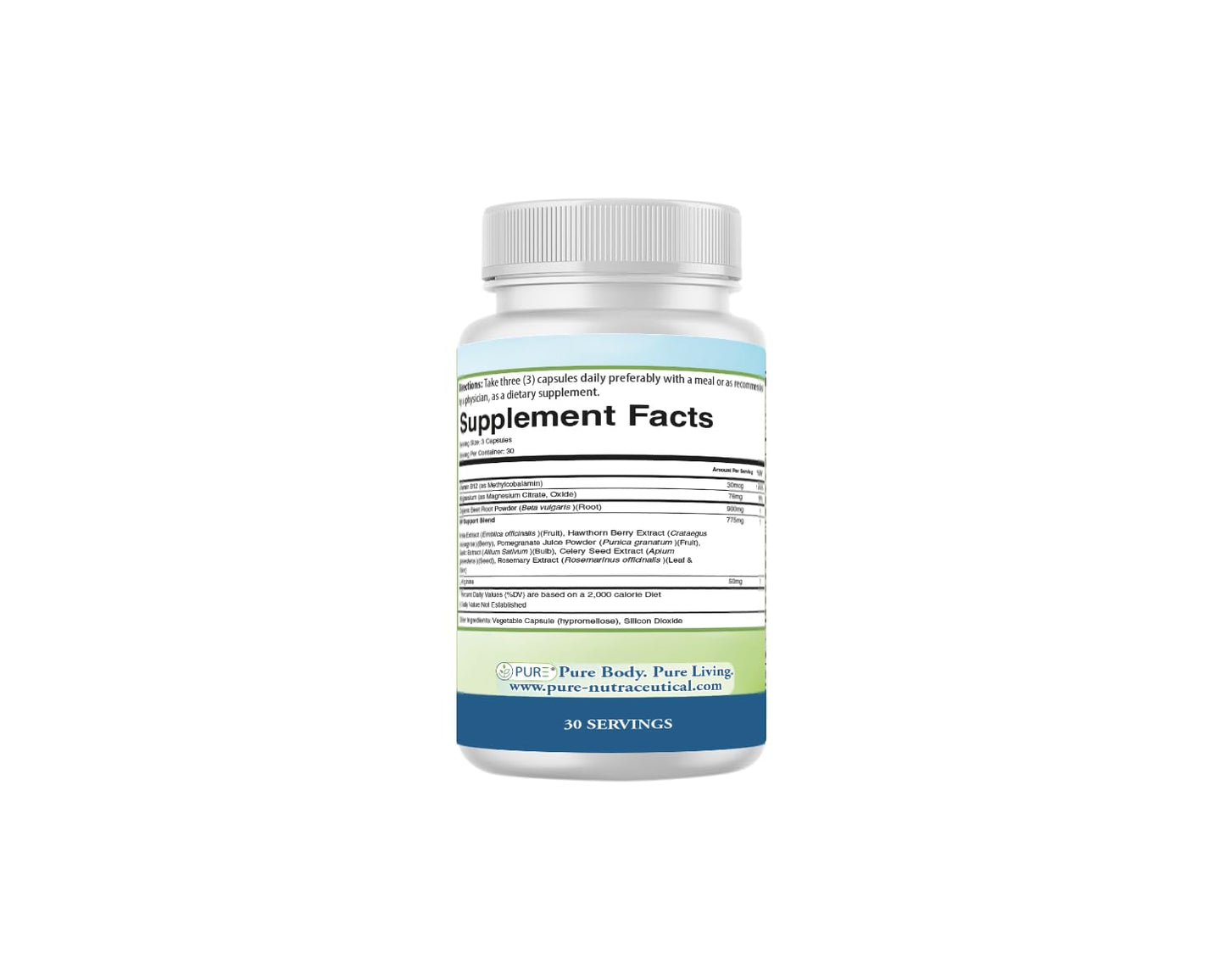PURE® Beets+ Organic Beet Root Capsules - 900mg - 90 Count, 30 Servings - Blood Pressure & Circulation Support Supplement - with L-Arginine, Hawthorn Berry & B12 - Cardiovascular Health - Made in USA - Maple Wellness Supplements