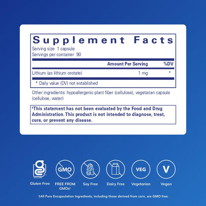 Pure Encapsulations Lithium (Orotate) 1 mg | Support for Calmness and Behavior | 90 Capsules - Maple Wellness Supplements