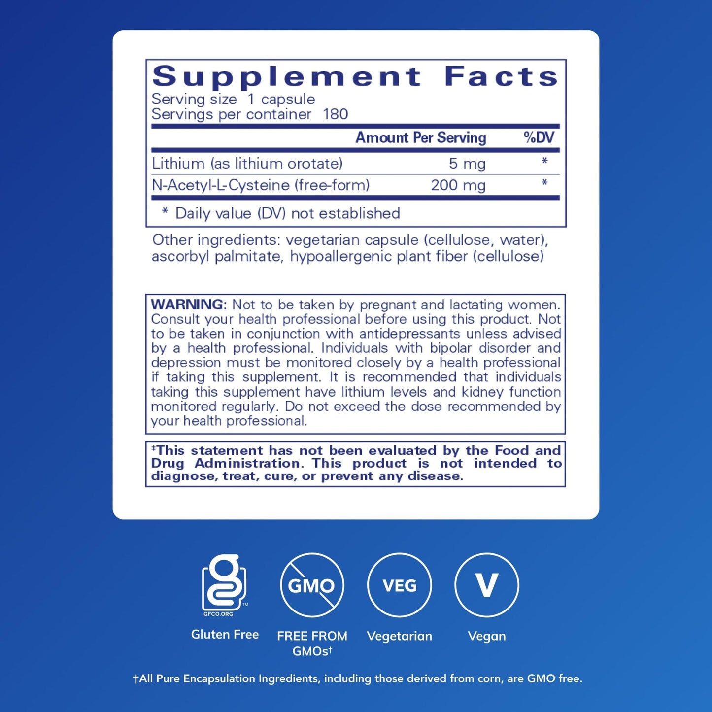 Pure Encapsulations Lithium Orotate 5 mg - Brain Support Supplement - with N-Acetyl-L-Cysteine (NAC) for Memory & Brain Behavior* - Maple Wellness Supplements