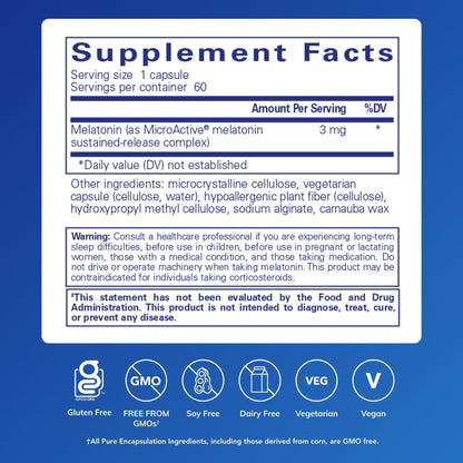 Pure Encapsulations Melatonin-SR - Extended Release Melatonin - Supports Restful Sleep* - Sleep Supplement - Gluten Free & Vegan - 60 Capsules - Maple Wellness Supplements