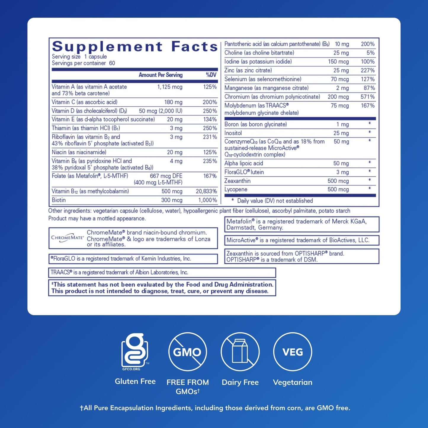 Pure Encapsulations O.N.E. Multivitamin - Once Daily Multivitamin with Antioxidant Complex Metafolin, CoQ10, and Lutein to Support Vision - Maple Wellness Supplements