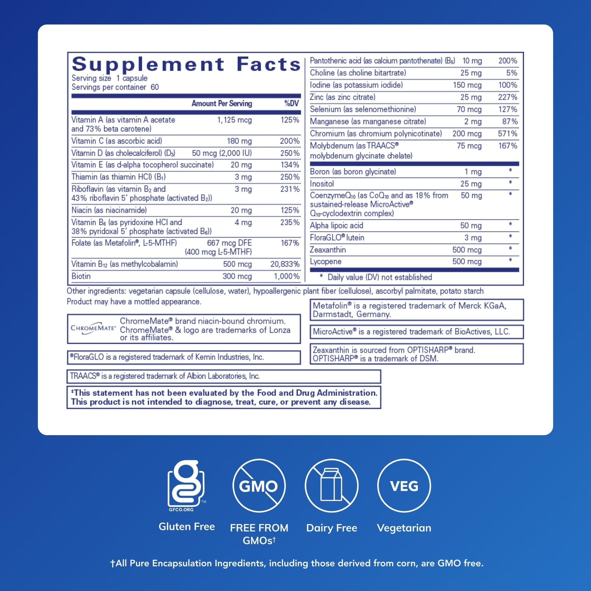 Pure Encapsulations O.N.E. Multivitamin - Once Daily Multivitamin with Antioxidant Complex Metafolin, CoQ10, and Lutein to Support Vision - Maple Wellness Supplements
