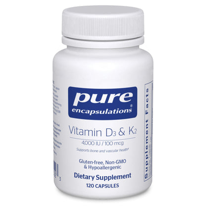 Pure Encapsulations Vitamin D3 & K2 - Bone & Vascular Health Support - Immune Function Support - Gluten Free - Non-GMO - 120 Capsules - Maple Wellness Supplements