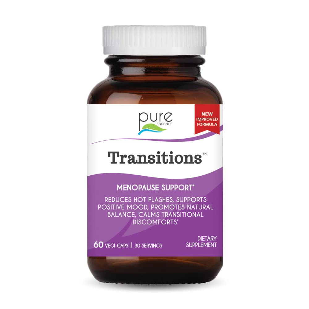 Pure Essence Labs Transitions Vitamins for Women, Natural Menopause Relief Supplement to Promote Hormone Balance, Reduce Hot Flashes, Mood Swings & Night Sweats, 60 Capsules - Maple Wellness Supplements