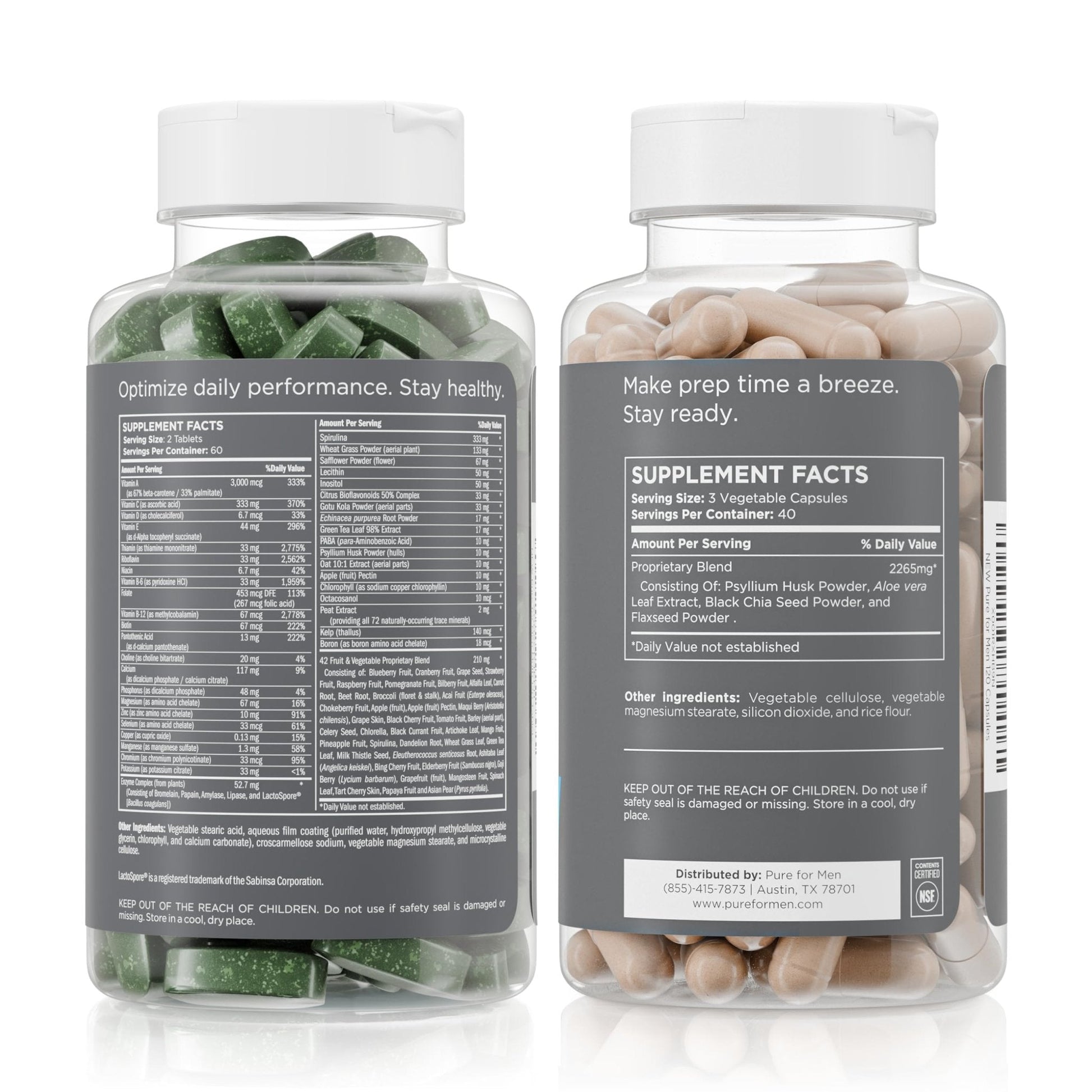Pure for Men Original Stay Ready Fiber Supplement (120 Capsules) + Vegan Multivitamin (120 Capsules) - Maple Wellness Supplements