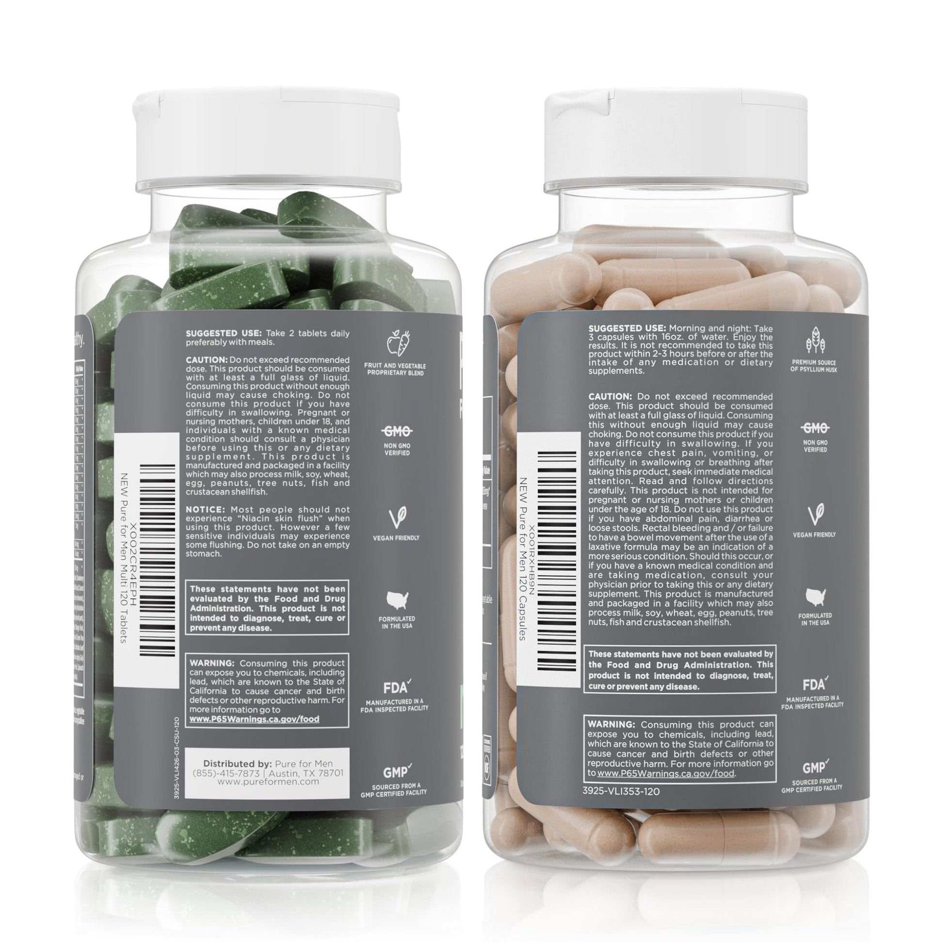 Pure for Men Original Stay Ready Fiber Supplement (120 Capsules) + Vegan Multivitamin (120 Capsules) - Maple Wellness Supplements