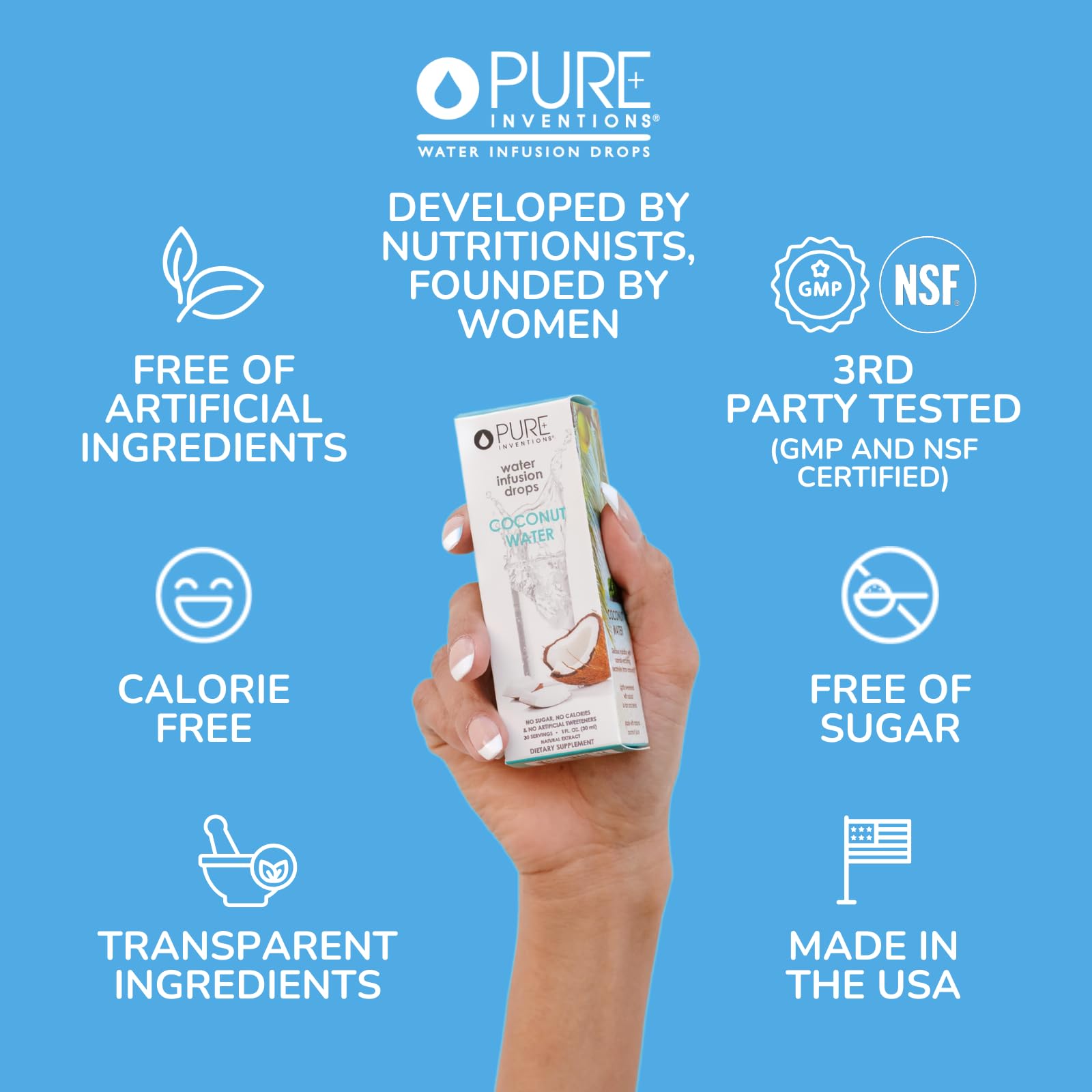 Pure Inventions - Coconut Water Infusion Drops – Electrolytes - Sugar-Free Hydration, Zero Calories, No Artificial Sweeteners, Clean Ingredients, 30 Servings - Maple Wellness Supplements