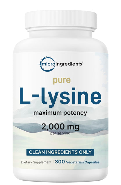 Pure L-Lysine 2,000mg, 300 Veggie Capsules | Maximum Potency, Easily Absorbed, Free Form | Essential Amino Acid for Collagen, Lip, & Immune Support - Maple Wellness Supplements