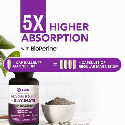 Pure Magnesium Glycinate 400mg - 5X Higher Absorption - Support Stress Relief, Sleep, Bone Health - 100% Chelated - Pure Magnesium Supplement - Maple Wellness Supplements