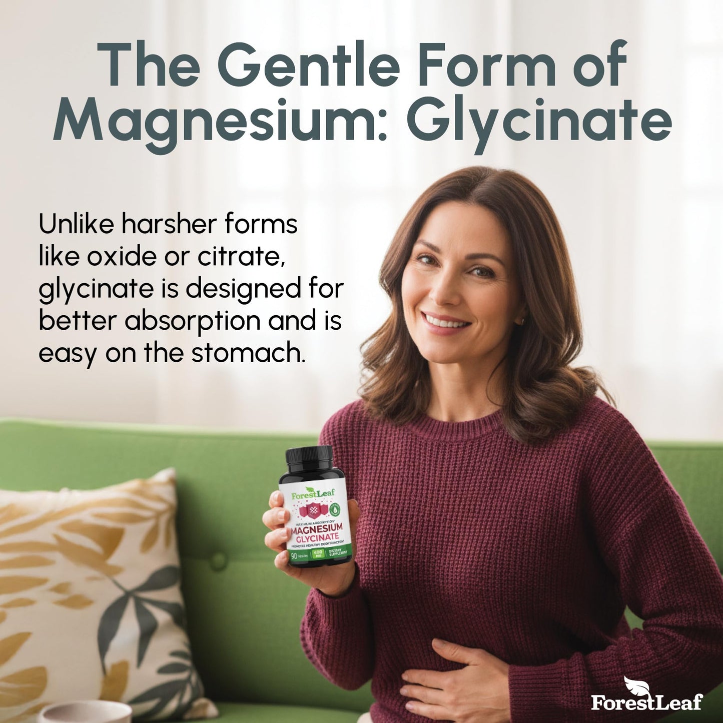 Pure Magnesium Glycinate 400mg Serving - High Absorption Magnesium Glycinate - Mag Bisglycinate for Stress, Bones, Muscles, Nerves, - Maple Wellness Supplements