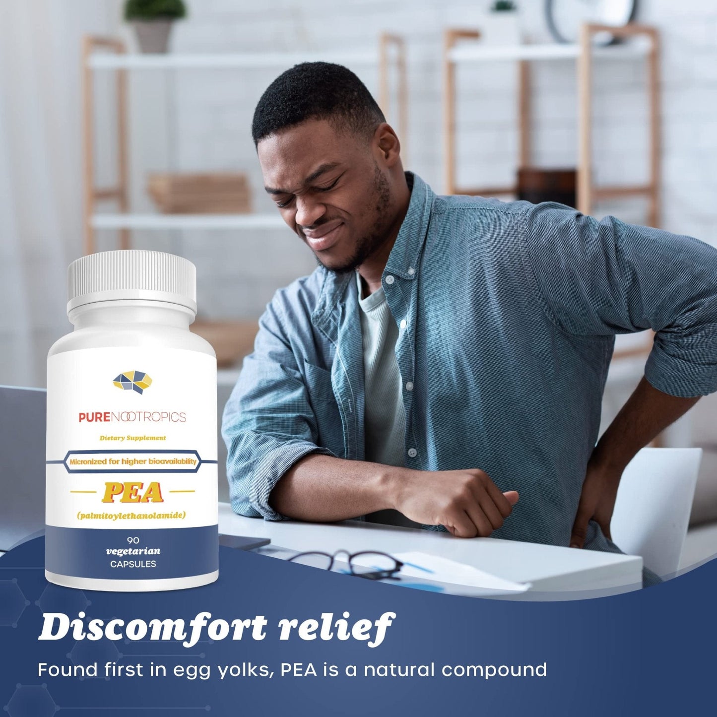Pure Nootropics - Palmitoylethanolamide (Micronized Pea) 400 mg Capsules | 90 Veg Caps Value Pack | Supports Relief from Occasional Discomfort | Supports Immune System - Maple Wellness Supplements
