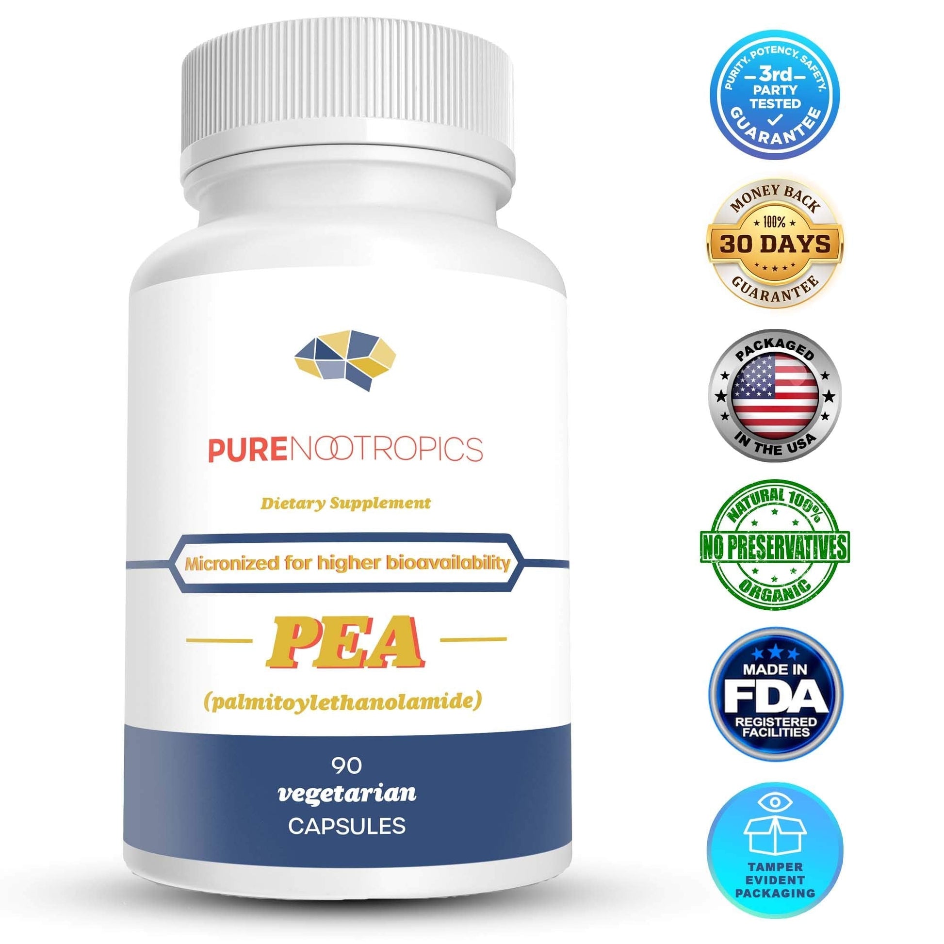 Pure Nootropics - Palmitoylethanolamide (Micronized Pea) 400 mg Capsules | 90 Veg Caps Value Pack | Supports Relief from Occasional Discomfort | Supports Immune System - Maple Wellness Supplements