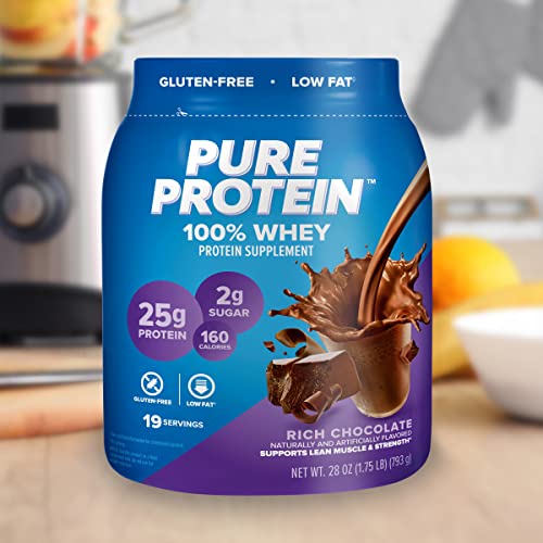 Pure Protein 100% Whey Protein Powder, Rich Chocolate, 25 g Protein, 1.75 lb - Maple Wellness Supplements