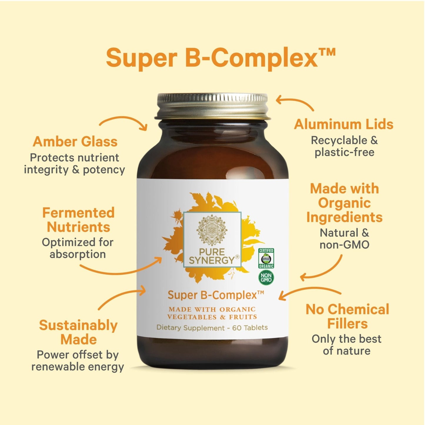 PURE SYNERGY Super B-Complex | Vitamin B Complex Made with Organic Whole Foods | Vegan Supplement with Natural Vitamin B12, Niacin, and Folate | for Energy - Maple Wellness Supplements