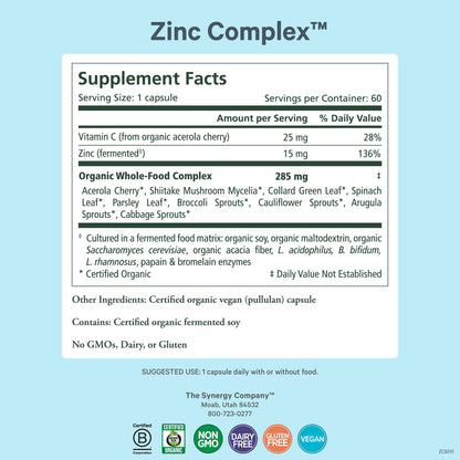 PURE SYNERGY Zinc Complex | Immune Support Supplement | Natural, Vegan Zinc Complex with Vitamin C and Organic Whole Foods | for Immune - Maple Wellness Supplements