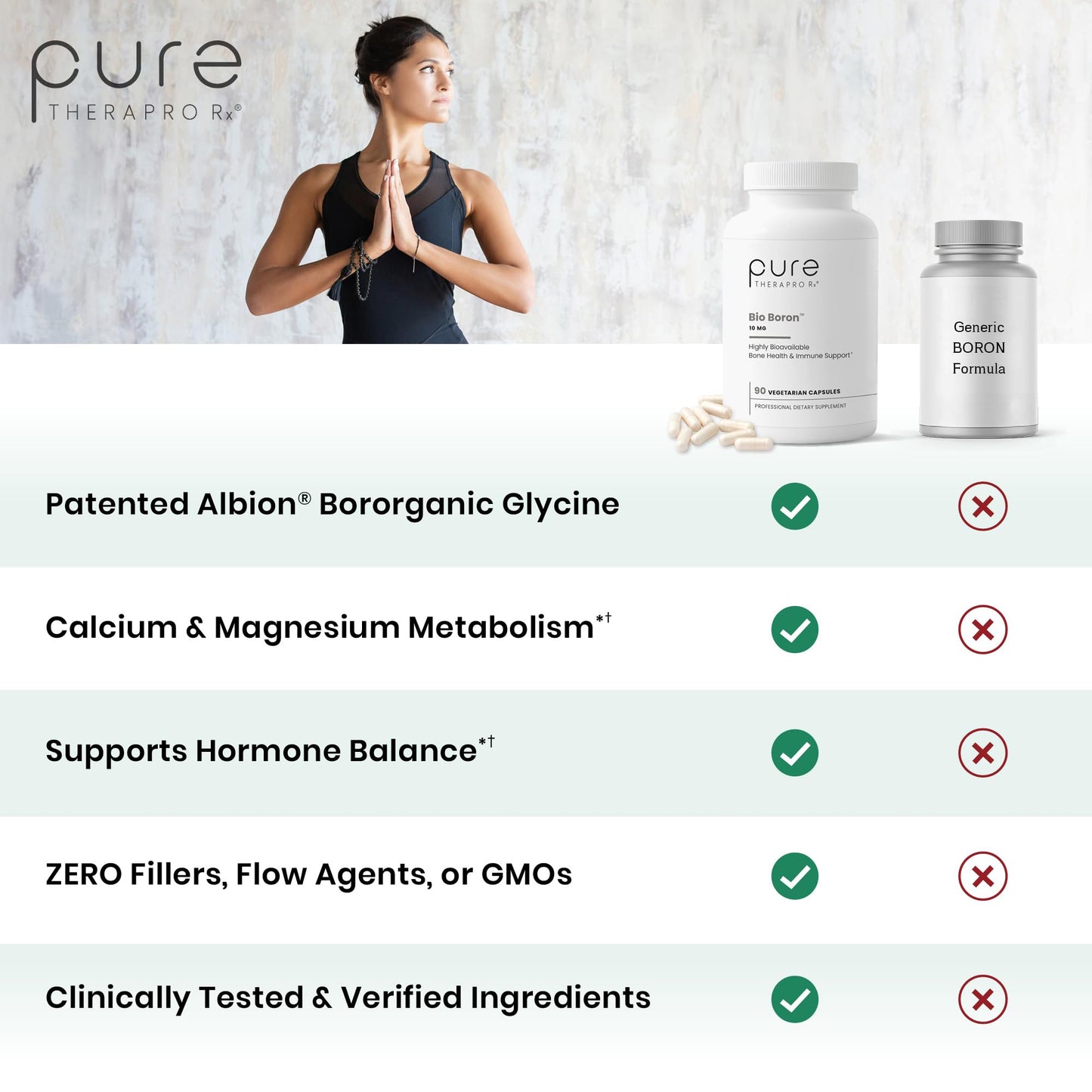 Pure TheraPro Rx Bio Boron 10mg, 3 Months Supply - Bororganic Glycine Boron for Men & Women - Premium Formula for Bone Health, Joint Flexibility - Maple Wellness Supplements