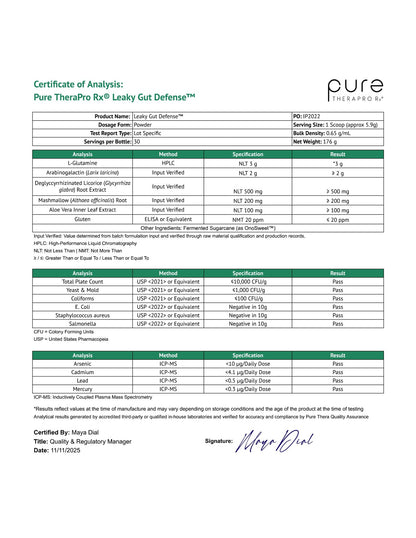 Pure Therapro Rx Leaky Gut Defense - Gut Health Supplement with L-Glutamine, Licorice Root Extract, Marshmallow Root, Aloe Leaf, Larch Arabinogalactan - Maple Wellness Supplements